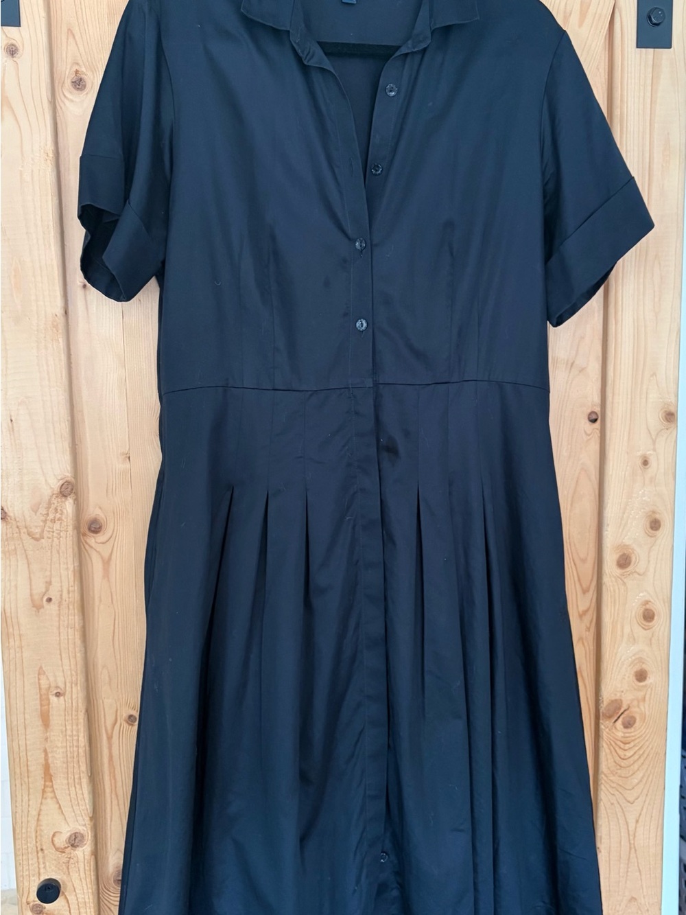 Brooks Brothers Black Short-Sleeve Shirt Midi Dress